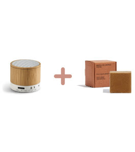 Kit caixa de som em bambu e barra de limpeza facial